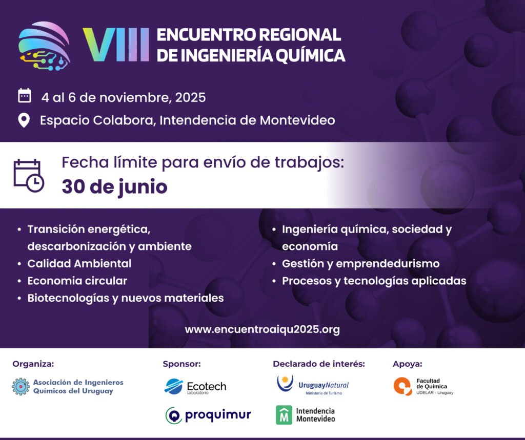 RECORDAMOS: Envío de trabajos hasta 30 de junio – VIII ENCUENTRO REGIONAL DE INGENIERÍA QUÍMICA
