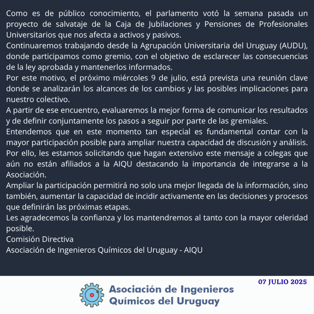 COMUNICADO A LOS SOCIOS SOBRE ACCIONES DE LA AIQU EN DEFENSA DE LA CAJA PROFESIONAL