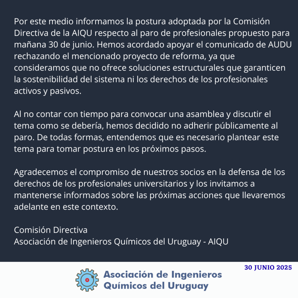 COMUNICADO A LOS SOCIOSSOBRE ACCIONES DE LA AIQU EN DEFENSA DE LA CAJA PROFESIONAL